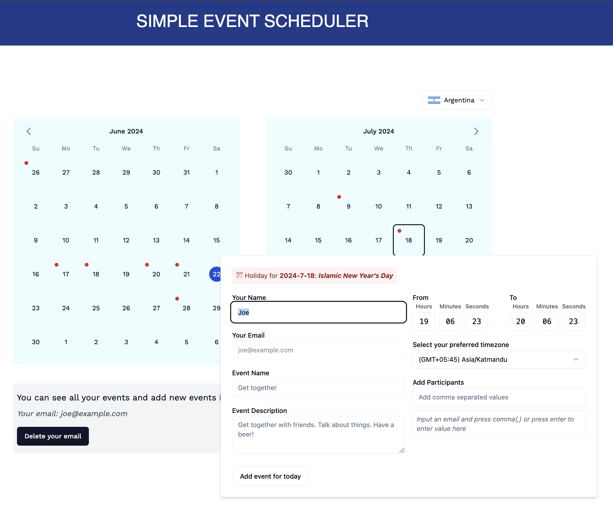 Simple Event Scheduler